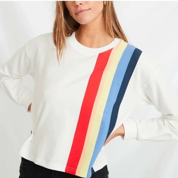Marine Layer Sweaters - Marine Layer Rainbow Pullover White Crewneck Sweater